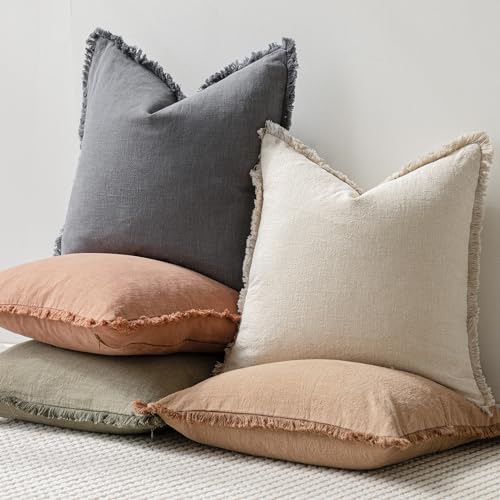 Decorative Linen Fringe Lumbar Throw Pillow Covers 12×24 Gray (2 Count)