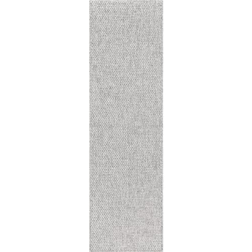 Indoor and Outdoor Runner Rug Gray Solid Boho Woven Design Easy (14 Sq Ft)