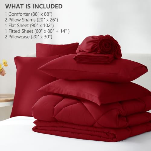 Queen Comforter Set with Sheets Dark Red