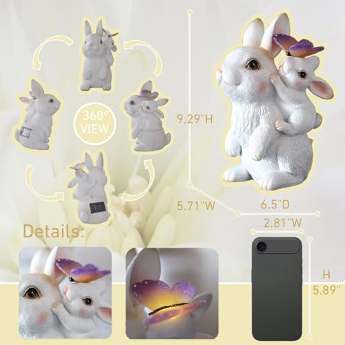 Solar Garden Statues Rabbit with Solar Lights for Yard Patio Garden Decor