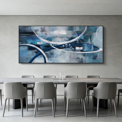 Blue Grey Intertwined Abstract Canvas Wall Art for Living Room 86x39 Inches