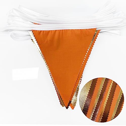 Fall Party Decorations Orange Gold Brown Metallic Fabric Triangle Pennant Banner Flag Bunting Garland for Autumn Fall Thanksgiving Wedding Birthday Bridal Shower Engagement Graduation Party Supplies (36 Count)