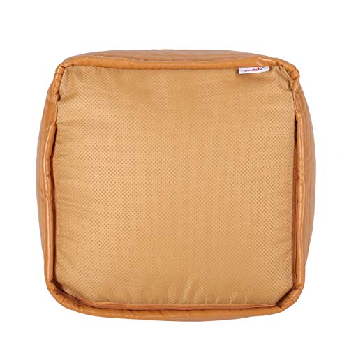 Contemporary Faux Leather Channel Stitch Pouf Ottoman Foot Stool