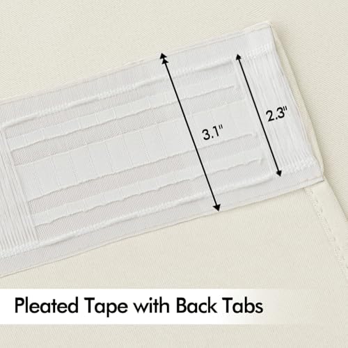 Beige White Back Tab Blackout Curtains 52x102 Inch Long 2 Panels Set (2 Count)