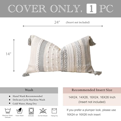 Gray Decorative Lumbar Pillow Cover 14x24