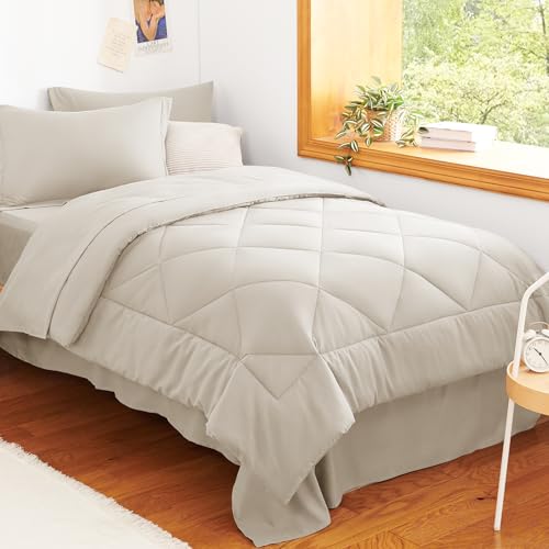 Twin XL Comforter Set with Sheets Beige