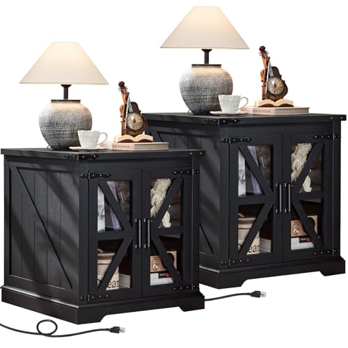 24'' End Table Set 2 with Charger for Living Room (2 Count)
