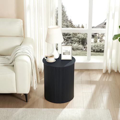 Fluted Round Side Table Small Mid Century End Table