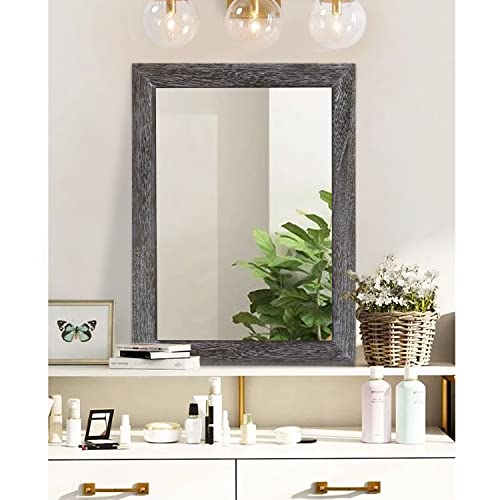 Wall Mirror with Rectangle Wood Frame Large 28"x20" Rustic Decorative Hanging Mirrors for Bedroom Bathroom Living Room Home Office
