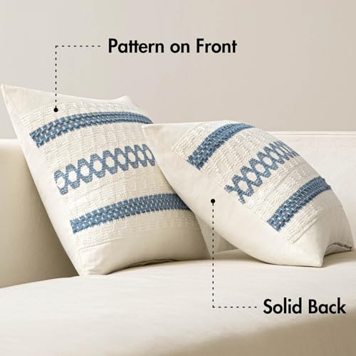 Set of 2 Coastal Blue Boho Decorative Pillow Covers 18x18 Inch (2 Count)