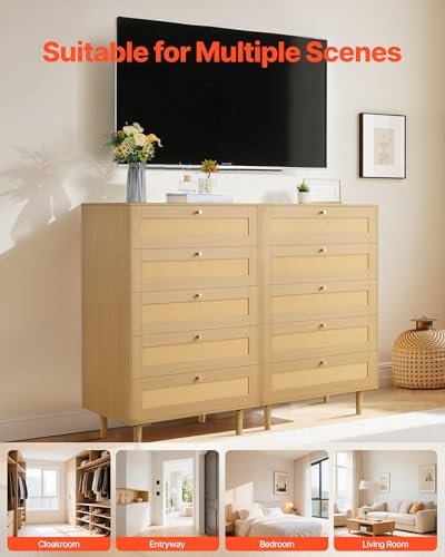 5 Drawer Rattan Dresser