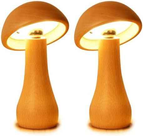 Mushroom Lamp Set of 2, Portable Touch Switch Cordless Bedroom Lamps Set of 2, Rechargeable Battery Operated Night Light, Stepless Dimming, 360 Degree Rotation Table Lamps for Ideal Gifts