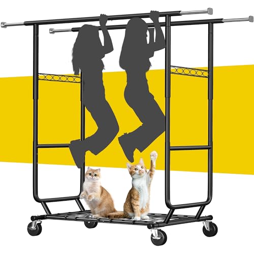 Clothing Rack 650LBS Heavy Duty Collapsible Double Rods Shelves