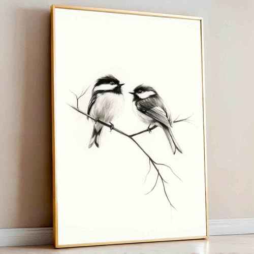 Bird Sketch Wall Art Minimalist Animal Print Vintage Bird Prints Pencil Drawing Wall Art Minimalist Birds Canvas Animal Sketch Prints Black And White Birds Picture Neutral Room Decor 16x24inch No Frame