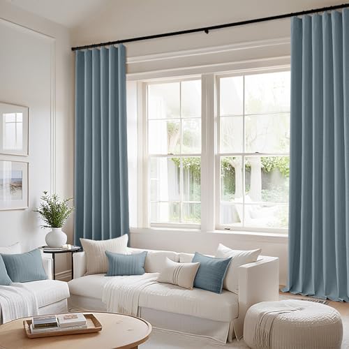 100% Blackout Back Tab Pleat Linen Curtains 50" Wx84 L (2 Count)