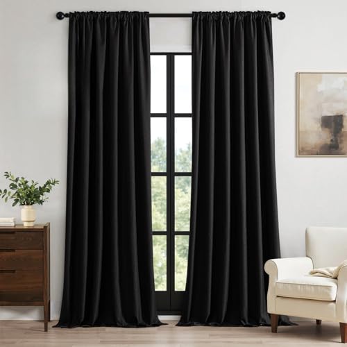 100% Blackout Back Tab Pleat Linen Curtains 50" Wx102 L (2 Count)