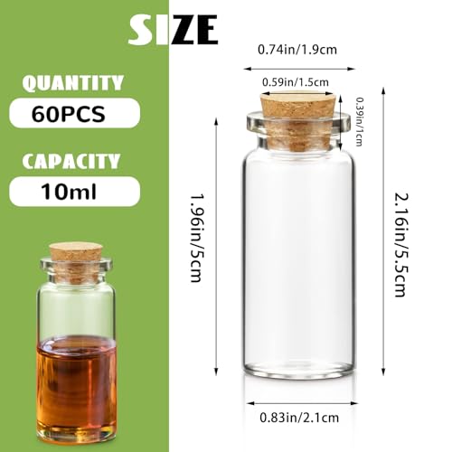60 Pcs 10ml Small Glass Bottles with Cork Stopper (60 Count)