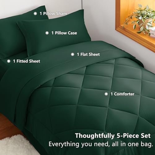 Twin Comforter Set Emerald Green