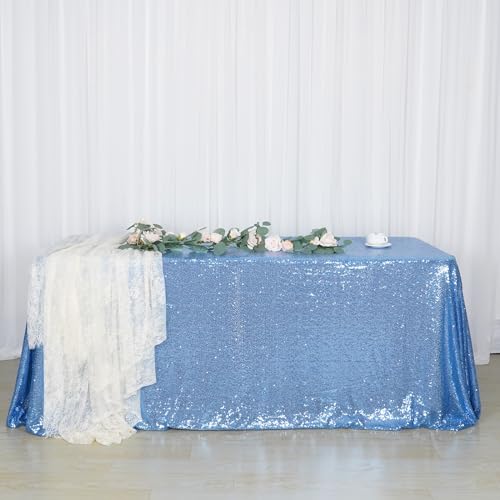 Sequin Tablecloth 60x102 Inch Baby Blue for Wedding Party