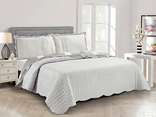 Grey Heart Love & Lace Floral Patchwork Quilt Set