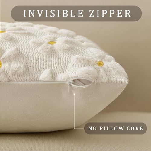 Spring Summer Pillow Covers 18x18 inch Set of 2 White Daisy (2 Count)