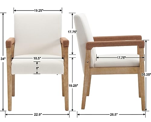 Modern Dining Chairs Set of 2 Linen Fabric Kitchen Arm Chairs Upholstered Accent Chairs with Wooden Legs for Dining Room (2 Count)