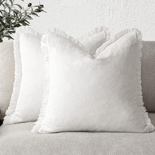 Decorative Linen Fringe Throw Pillow Covers 22×22 Inch (2 Count)