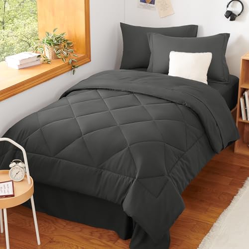 Twin Comforter Set with Sheets Dark Grey