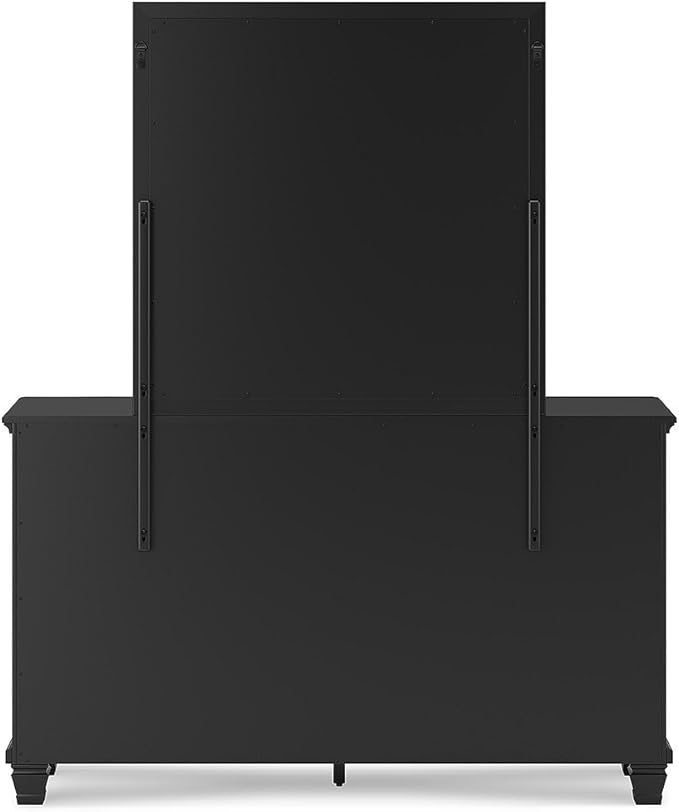 Signature Design by Ashley Lanolee Modern 7-Drawer Dresser and Mirror with Safety Stop, Classic Style, Sturdy Wood, Birch Veneer, Framed Drawer Fronts, Metal Drawer Knobs, Pewter-Tone Finish, Black