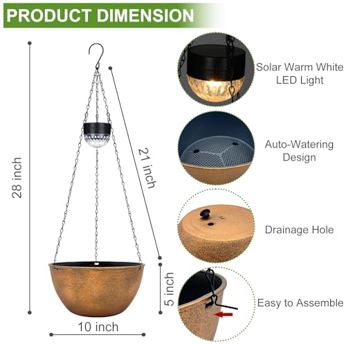 2 Packs Solar Hanging Basket Planters for Plants Outdoor