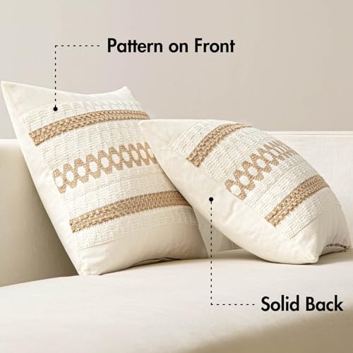 Set of 2 Neutral Boho Decorative Pillow Covers 18x18 Inch (2 Count)