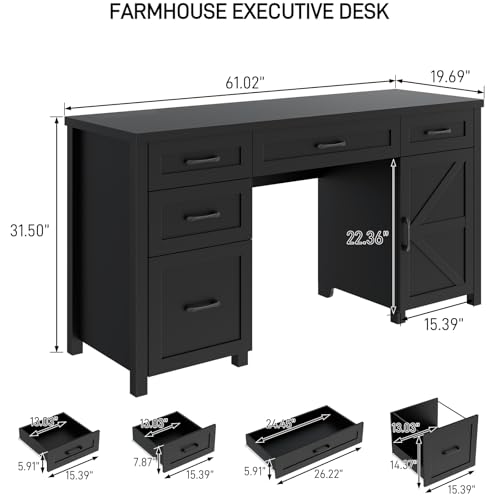 Farmhouse 61'' Executive Desk with 5 Drawers
