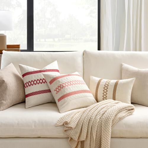 Set of 2 Christmas Red Boho Decorative Pillow Covers 18x18 Inch (2 Count)