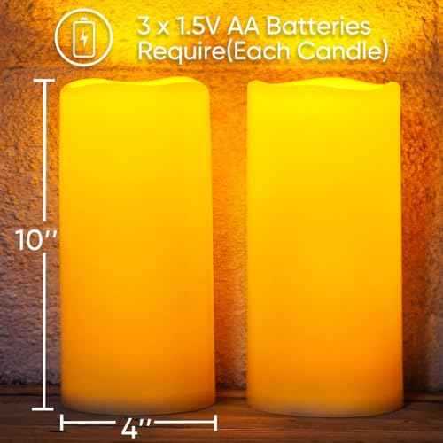 10" x 4" Large Waterproof Outdoor Flameless Candles with Remote Control and Timer (4 Count)