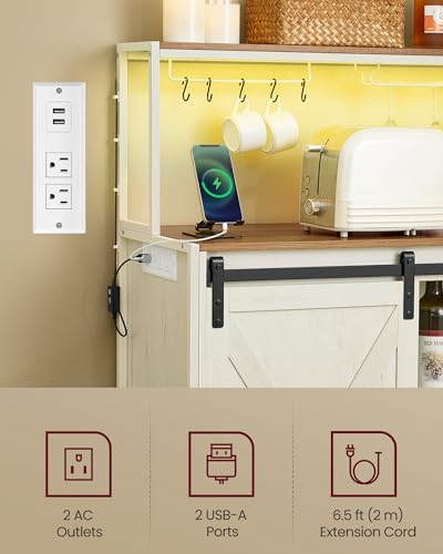 Coffee Bar Buffet Cabinet with LED Light and Power Outlet