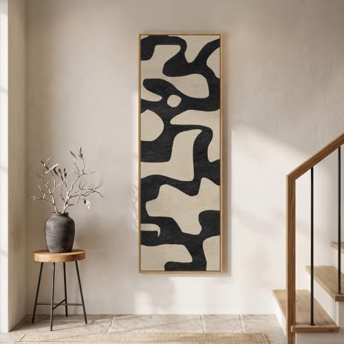 Large Framed Black Beige Abstract Wall Art for Living Room Horizontal 60x20