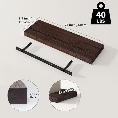 Floating Shelves 8 Inch Deep Solid Wood Wide Wall Shelf Set of 2 Wall Mounted for Bedroom Bathroom Living Room Kitchen (2 Count)
