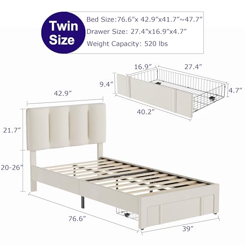 Twin Bed Frame with Storage Drawer