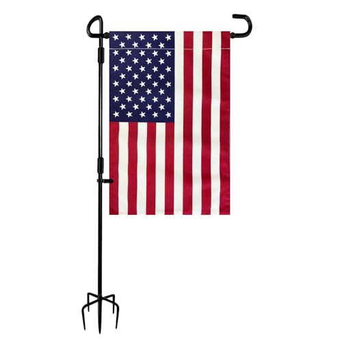 Garden Flag Stand with American Flag Garden Flag Heavy Duty Metal Yard Flag Holder Pole Stake Small Flag Stands for Garden Flags 12 x 18 with Clips and Stopper