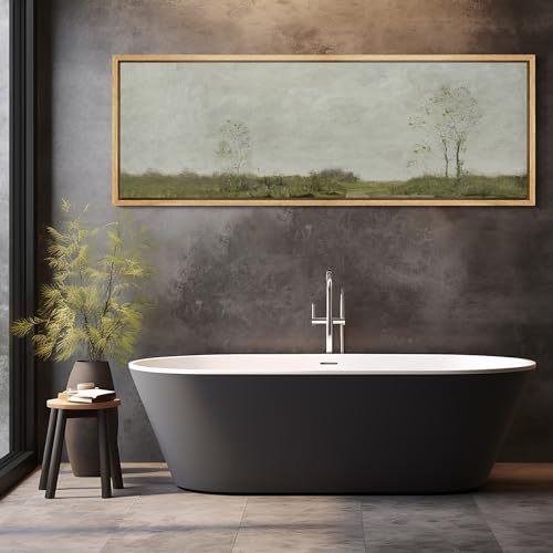 Large Framed Canvas Print Wall Art Soft Pastoral Landscape Wall Art with Trees Antique Retro Fine Art Illustrations Decorative Colorful for Bedroom