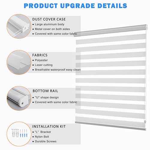 Zebra Blinds for Windows Dual Layer Light Filtering Privacy Free