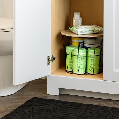 Round Wire Basket with Wooden Lid (2 Count)