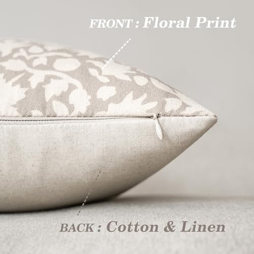 Set of 2 Decorative Neutral Floral Throw Pillow Covers Accent Farmhouse Cushion Covers Boho Lumbar Pillowcase for Couch Sofa Bedroom Living Room Home Decor (2 Count)
