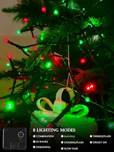 Solar Christmas Lights Outdoor 4 Pack 132FT 400 LED String Lights Red Green (4 Count)