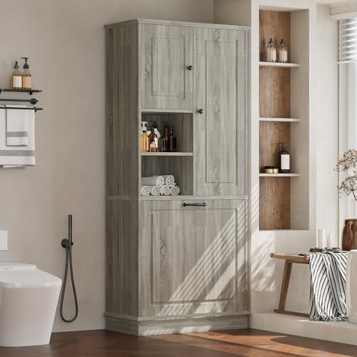 68" Tall Bathroom Storage Cabinet with Two Doors and Tilt