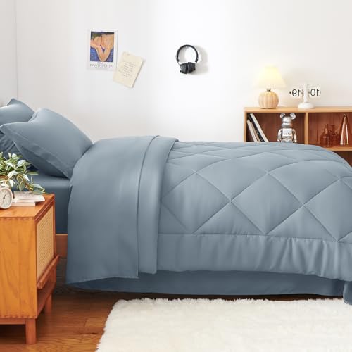 Twin Comforter Set with Sheets Dusty Blue
