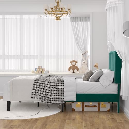Twin Size Bed Frame with Upholstered Headboard