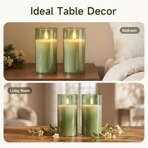 Sage Green Glass Flameless Candles (2 Count)