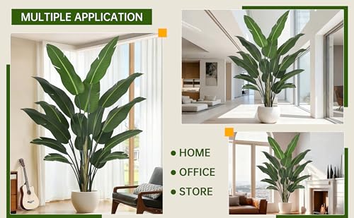 Artificial Bird of Paradise Tree 8FT 17 Thick Matte Texture Leaves Tall Large Fake Faux Tropical Traveler's Palm Banana Leaf Plant 96 Inch Black Pot for Indoor Home Office Poolside Decor