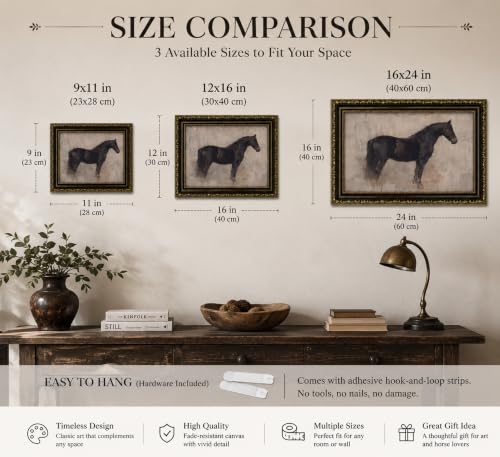 Vintage Gold Framed Black Horse Wall Art
